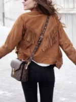 Women Native American Western Leather Jacket Suede Leather Fringe & Snap Closure - Image 3