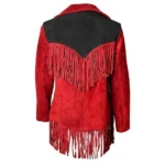 Women Suede Leather American Native Style Jacket Fringed - Red & Black - Image 2