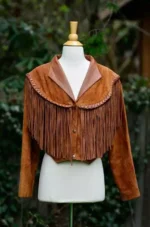 Women Brown Western Style Suede Leather Jacket With Long Real Leather Fringes