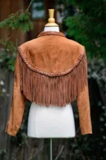 Women Brown Western Style Suede Leather Jacket With Long Real Leather Fringes - Image 2