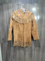 Women Brown Western Cowboy Style Suede Leather Jacket With Fringe & Beaded Work - Image 3
