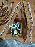 Women Brown Western Cowboy Style Suede Leather Jacket With Fringe & Beaded Work - Image 4
