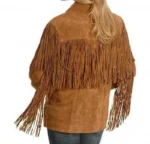 Women Native American Western Cowboy Leather Jacket Fringe Suede Jacket - Button - Image 2