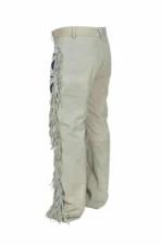 Men Native American Western Cowboy Leather Pants Suede Fringe Full Leg Beaded - Image 2