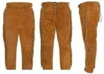 Men Native American Western Cowboy Leather Pants Full Leg Fringe Suede Leather