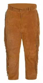 Men Native American Western Cowboy Leather Pants Full Leg Fringe Suede Leather - Image 2
