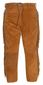 Men Native American Western Cowboy Leather Pants Full Leg Fringe Suede Leather - Image 3