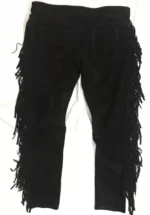 Men Native American Western Cowboy Leather Pants Suede Leather Fringe - Black - Image 2