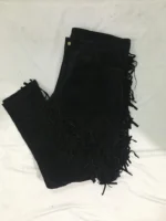 Men Native American Western Cowboy Leather Pants Suede Leather Fringe - Black - Image 3