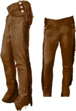Men Native American Western Cowboy Leather Pants Suede Leg Side Fringe Brown