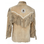 Men Western Cowboy Suede Fringe Jacket Beaded Native American Leather Jacket - Image 3