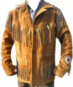 Men Western Cowboy Suede Fringe Jacket Beaded Native American Leather Jacket - Image 6