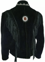 Men Western Cowboy Suede Fringe Jacket Beaded Native American Leather Jacket - Image 2