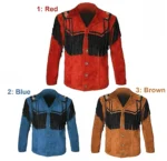 Men Western Cowboy Suede Fringe Jacket Beaded Native American Leather Jacket Opt