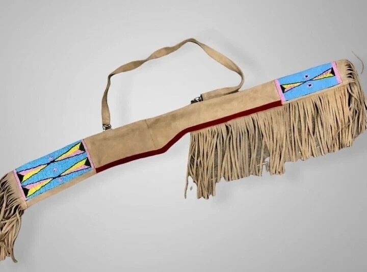 s-l1600 (1) Native American Indian Beaded Rifle Scabbard Sioux Style Suede Leather - Image 1