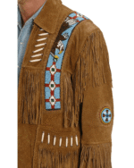 Men Western Cowboy Suede Fringe Jacket Beaded Native American Leather Jacket - Image 3