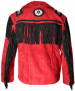 Men Western Cowboy Suede Fringe Jacket Beaded Native American Leather Jacket - Image 2