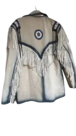 Men Western Cowboy Suede Fringe Jacket Beaded Native American Leather Jacket - Image 9