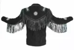 Men Western Cowboy Suede Fringe Jacket Beaded Native American Leather Jacket