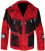 Men Western Cowboy Suede Fringe Jacket Beaded Native American Leather Jacket