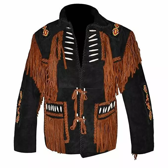 s-l1600 (10) Men Western Cowboy Suede Fringe Jacket Beaded Native American Leather Jacket - Image 1