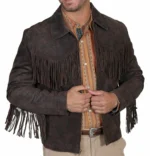 Men Western Cowboy Suede Fringe Jacket Beaded Native American Leather Jacket Opt - Image 4