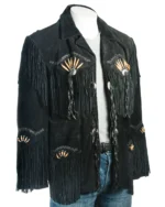 Men Western Cowboy Suede Fringe Jacket Beaded Native American Leather Jacket - Image 2