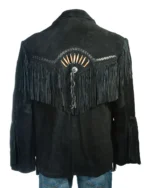 Men Western Cowboy Suede Fringe Jacket Beaded Native American Leather Jacket - Image 3