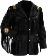 Men Western Cowboy Suede Fringe Jacket Beaded Native American Leather Jacket Opt - Image 5