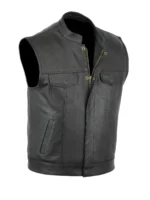 Men Black Real Leather Son of Anarchy Motorcycle Vest - Motorbike Waistcoat