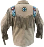 Men Western Cowboy Suede Fringe Jacket Beaded Native American Leather Jacket - Image 6