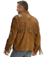 Men Western Cowboy Suede Fringe Jacket Beaded Native American Leather Jacket - Image 2