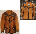 Men Western Cowboy Suede Fringe Jacket Beaded Native American Leather Jacket