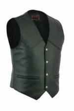 Men Black Real Leather Biker Style Plain Vest Biker - Motorcycle Waistcoat