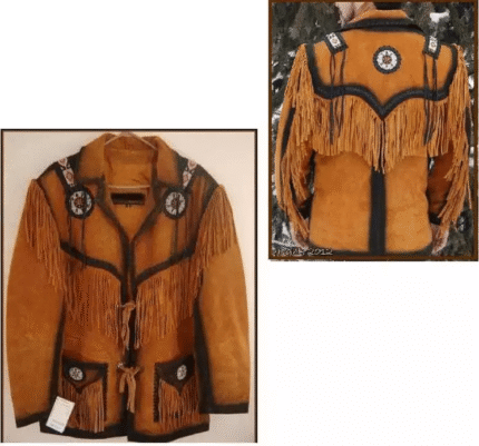 Men Western Cowboy Suede Fringe Jacket Beaded Native American Leather Jacket