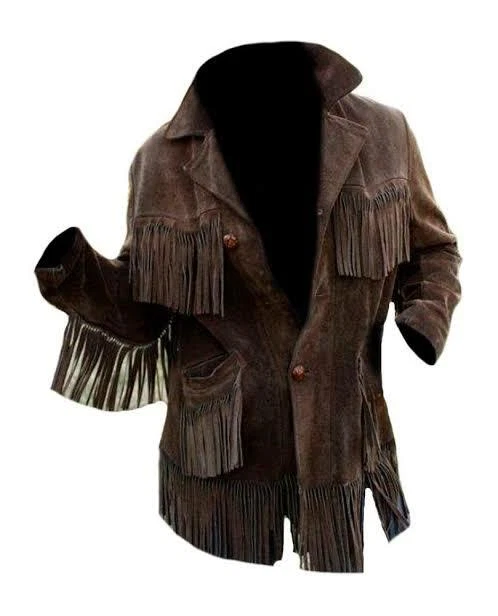 s-l1600 (3) Men Western Cowboy Suede Fringe Jacket Native American Fringe Leather Jacket - Image 1
