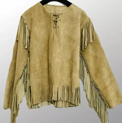 Share Men Western Cowboy Suede Fringe Shirt Native American Fringe Leather Jacket