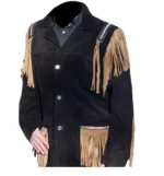 Men Western Cowboy Suede Fringe Jacket Beaded Native American Leather Jacket - Image 3