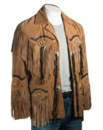 Men Western Cowboy Suede Fringe Jacket Beaded Native American Leather Jacket - Image 5