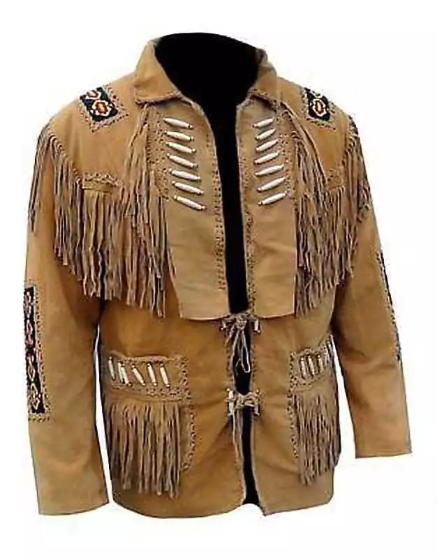 s-l1600 Men Western Cowboy Suede Fringe Jacket Native American Fringe Leather Jacket - Image 1
