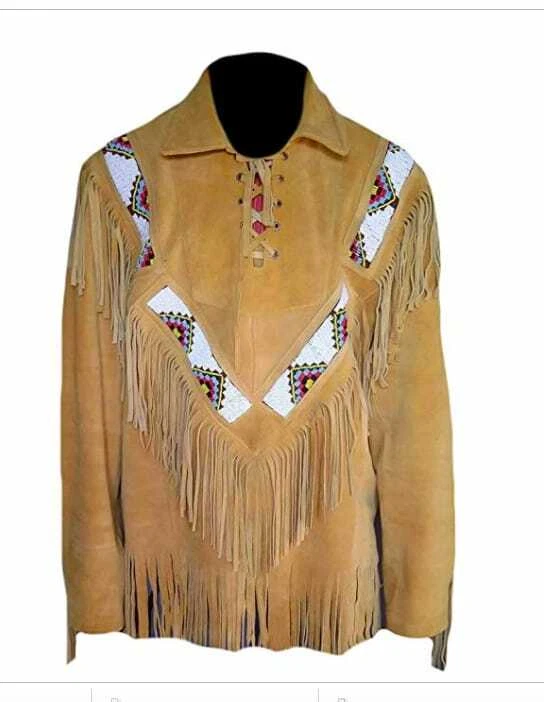 s-l1600 (5) Men Western Cowboy Suede Fringe Jacket Beaded Native American Leather Jacket - Image 1
