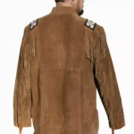 Men Western Cowboy Suede Fringe Shirt Beaded Native American Leather Jacket - Image 2