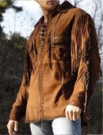 Men Western Cowboy Suede Fringe Shirt Native American Fringe Leather Jacke - Image 2
