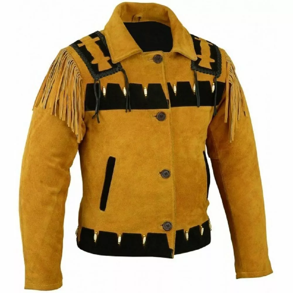 s-l1600 (5) Men Western Cowboy Suede Fringe Jacket Beaded Native American Leather Jacket - Image 1