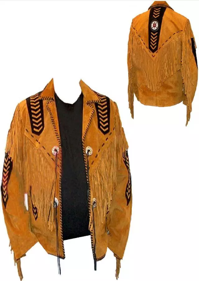 s-l1600 (5) Men Western Cowboy Suede Fringe Jacket Beaded Native American Leather Jacket - Image 1