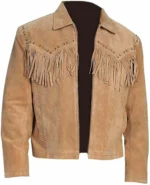 Men Western Cowboy Suede Fringe Jacket Native American Fringe Leather Jacket
