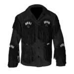 Men Western Cowboy Suede Fringe Jacket Beaded Native American Leather Jacket