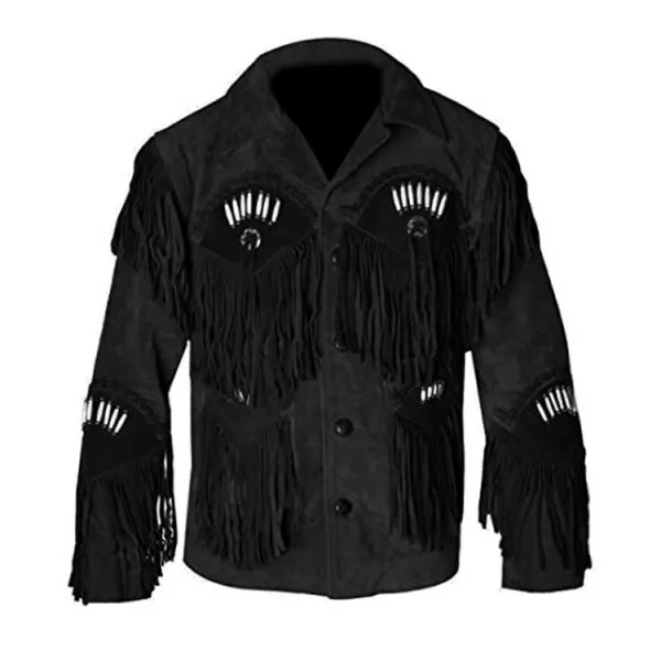 s-l1600 (6) Men Western Cowboy Suede Fringe Jacket Beaded Native American Leather Jacket - Image 1