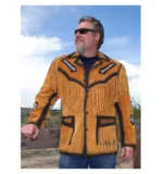 Men Western Cowboy Suede Fringe Jacket Native American Fringe Leather Jacket