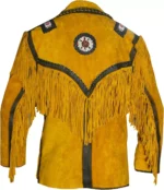 Men Western Cowboy Suede Fringe Jacket Beaded Native American Leather Jacket - Image 2